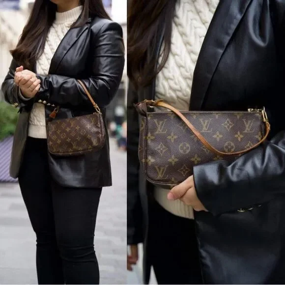 LOUIS VUITTON Pochette Accessoires Brown LV Logo Monogram Canvas Shoulder Bag - Picture 12 of 12